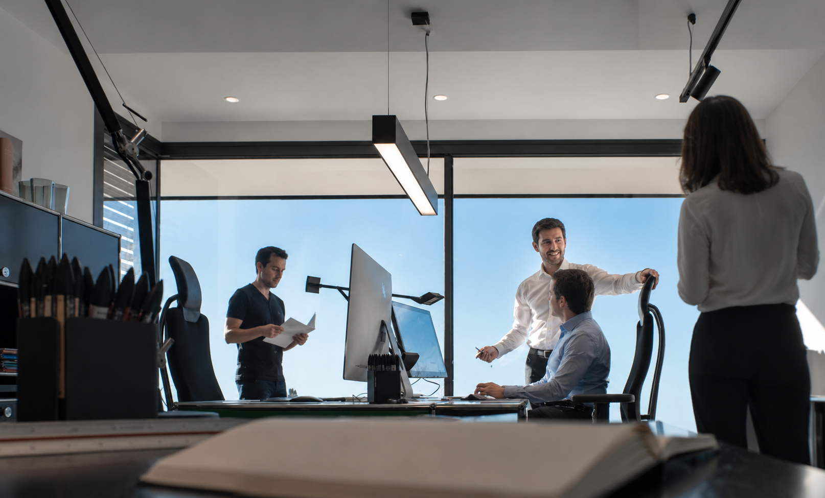 Team collaborating in a bright modern office